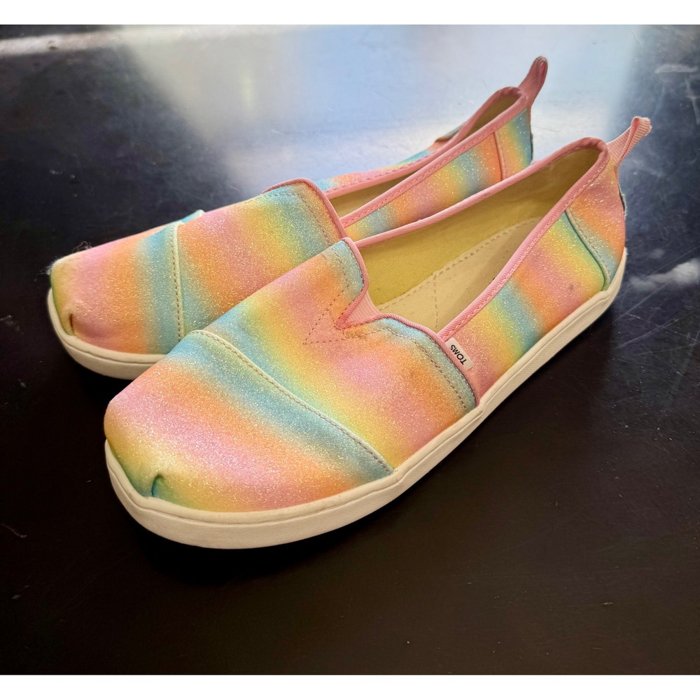 TOMS Kids‎ Glitter Rainbow Striped Slip On Shoes Size Y6